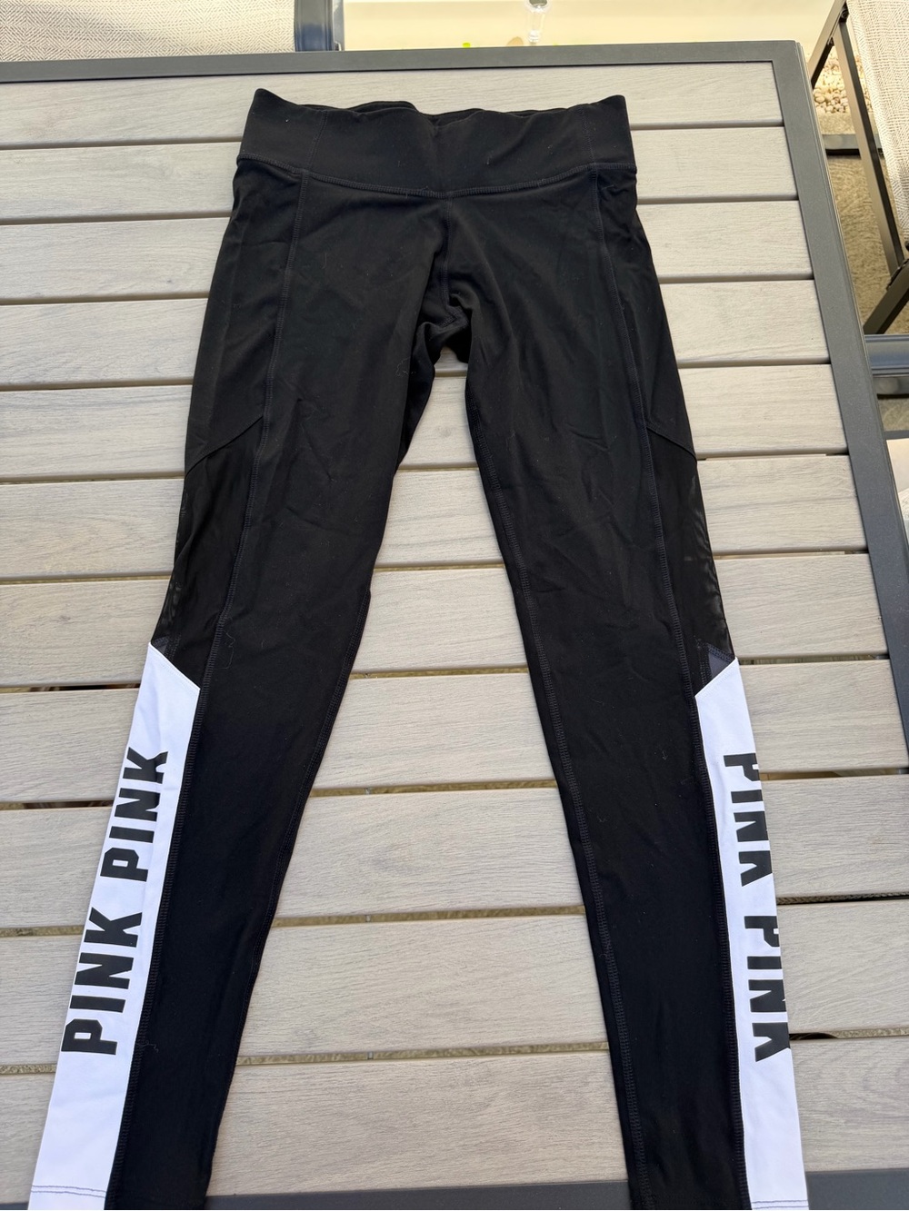 PINK Victoria's Secret Black Leggings with White Side Panels